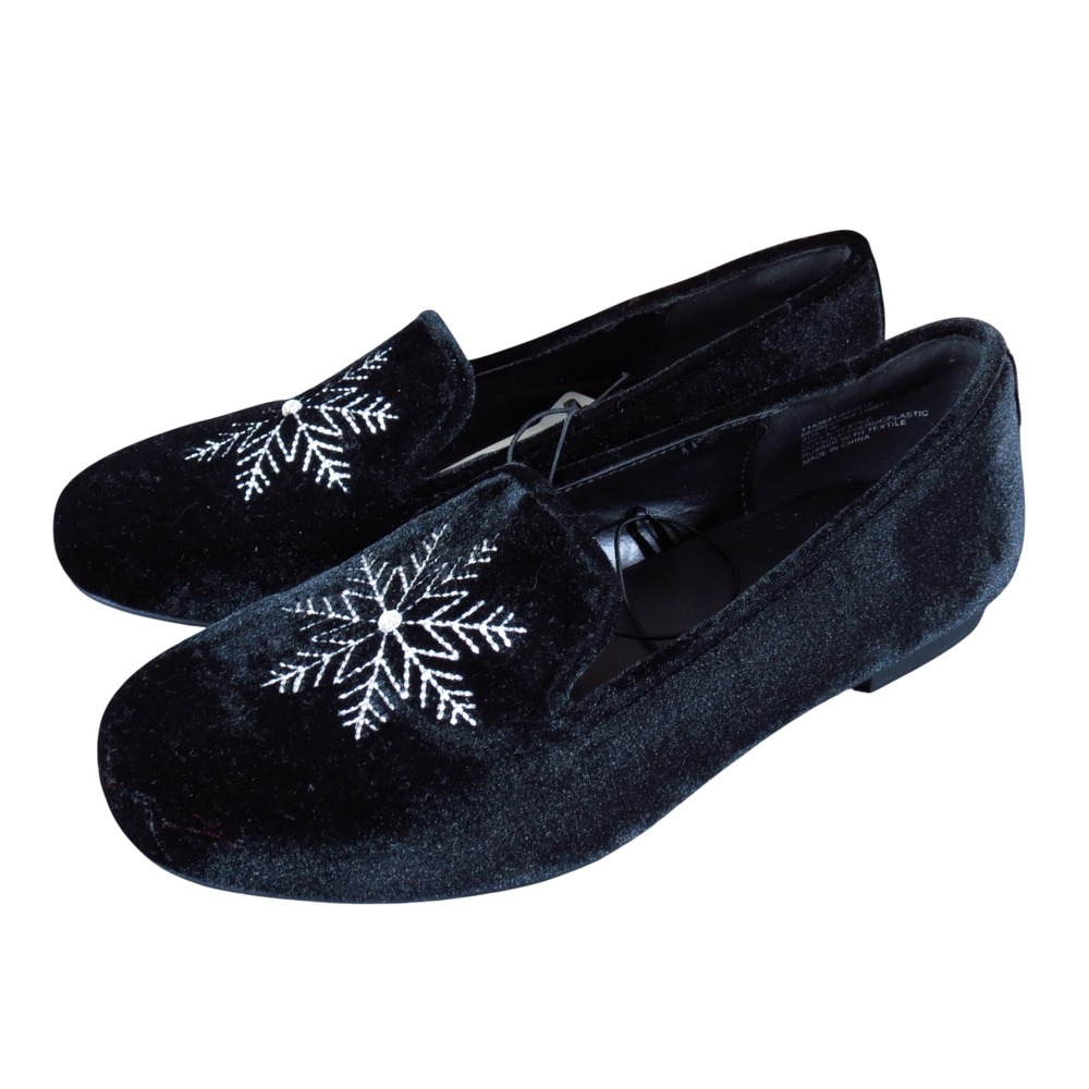 Lane Bryant 1143921 Womens Snowflake Loafer 7 Wide Holiday Black Velvet Flat